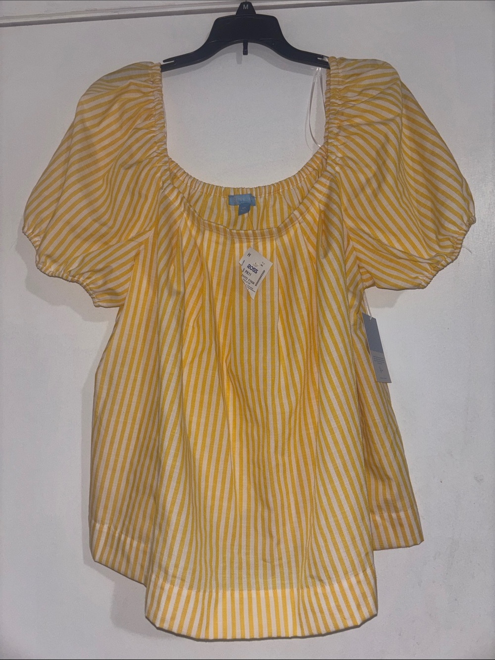 Draper James Yellow & White Striped Puff Sleeve Blouse